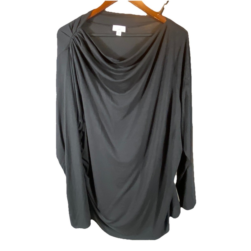 J Jill Womens 3X Cowl Neck Tunic Top‎  Long Sleeve Ruched Black Holiday Stretch